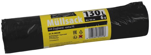 81863 Quickpack Mllscke schwarz mit Zugband 130 Liter 80 x 105 cm 6 ST